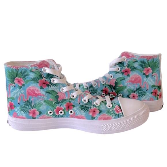 RAAD Shop Flamingo Print Lace Up High tops Sneakers Women Size 9 - Picture 5 of 13